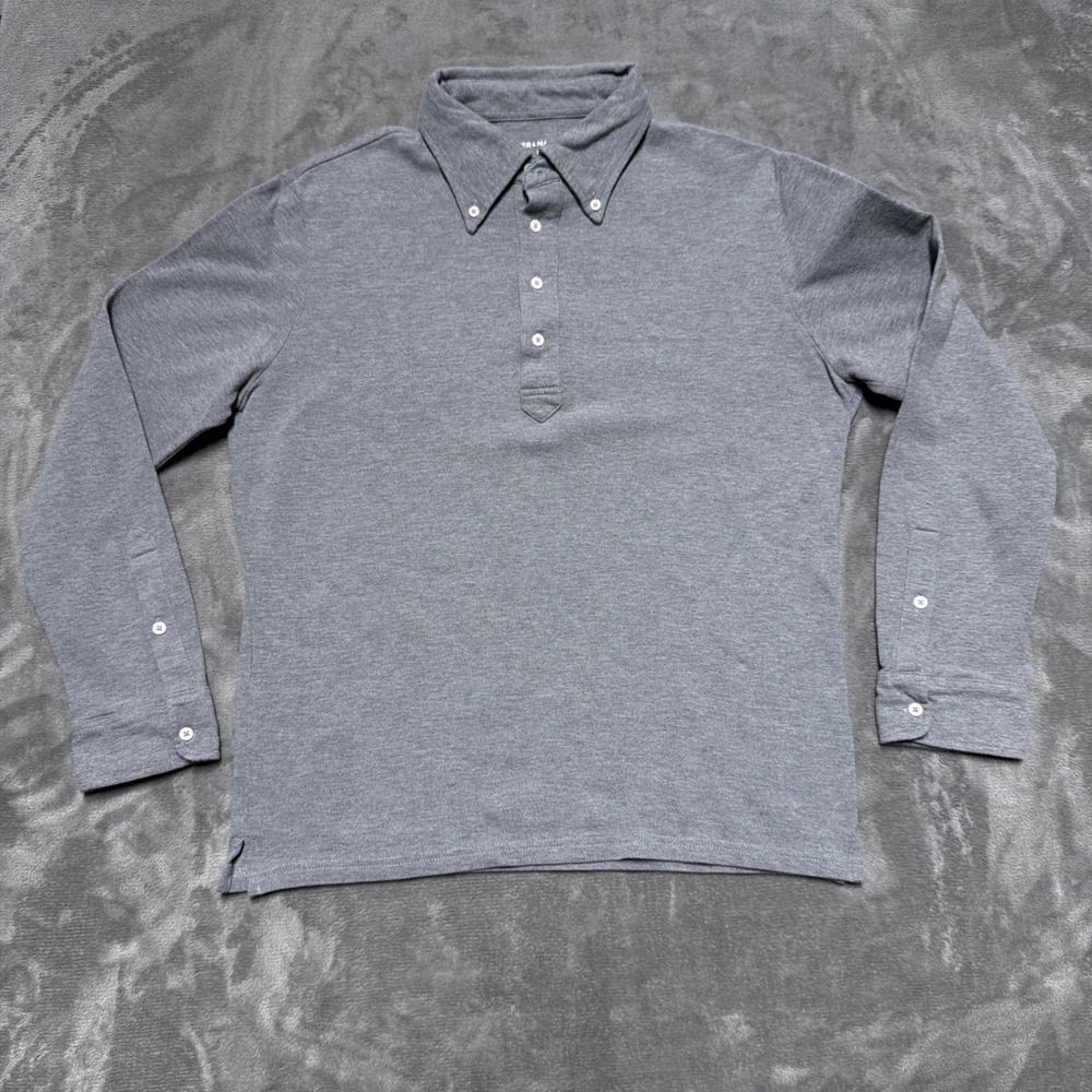Spier & Mackay Long Sleeve Polo Mens L Gray Cotton Button Down Collar Pique Knit